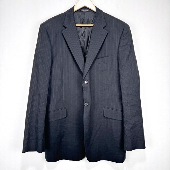 Theory Linen Silk Cotton Blazer Sport Coat Men 42L Black Striped 2 Button Jacket - Picture 1 of 10